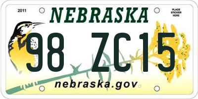 NE license plate 98ZC15
