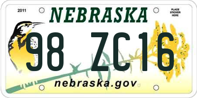 NE license plate 98ZC16