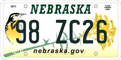 NE license plate 98ZC26