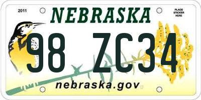 NE license plate 98ZC34