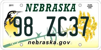 NE license plate 98ZC37