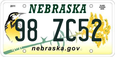 NE license plate 98ZC52