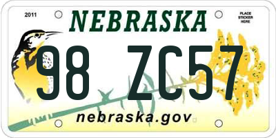 NE license plate 98ZC57