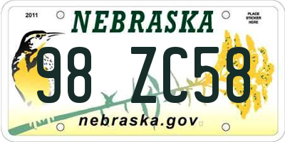 NE license plate 98ZC58