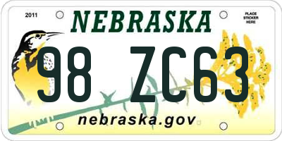 NE license plate 98ZC63