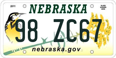 NE license plate 98ZC67