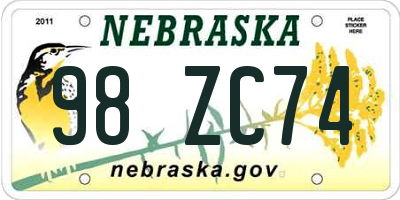 NE license plate 98ZC74