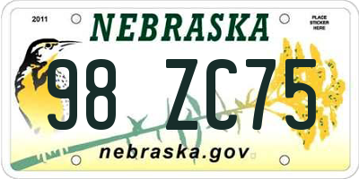 NE license plate 98ZC75