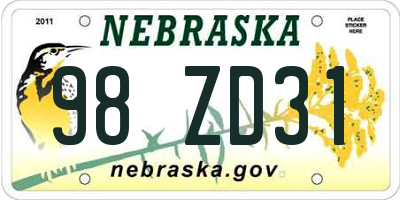 NE license plate 98ZD31