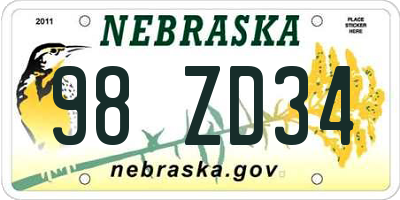 NE license plate 98ZD34
