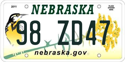 NE license plate 98ZD47