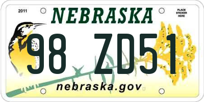 NE license plate 98ZD51