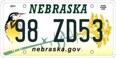 NE license plate 98ZD53