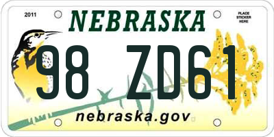NE license plate 98ZD61