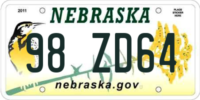 NE license plate 98ZD64