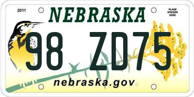NE license plate 98ZD75