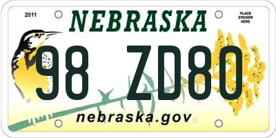 NE license plate 98ZD80