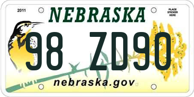 NE license plate 98ZD90