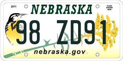 NE license plate 98ZD91