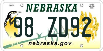 NE license plate 98ZD92