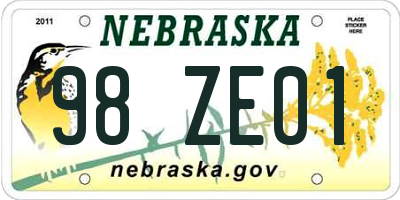 NE license plate 98ZE01