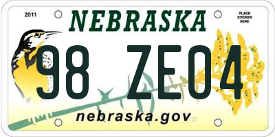NE license plate 98ZE04
