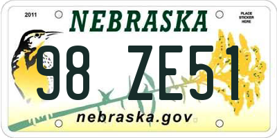 NE license plate 98ZE51