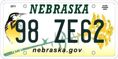 NE license plate 98ZE62