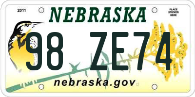 NE license plate 98ZE74