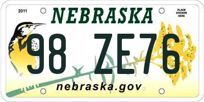 NE license plate 98ZE76