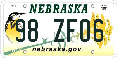 NE license plate 98ZF06