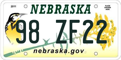NE license plate 98ZF22