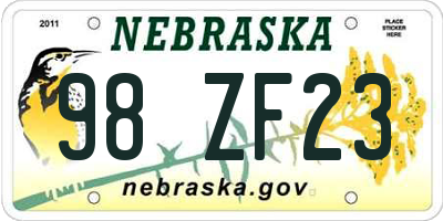 NE license plate 98ZF23