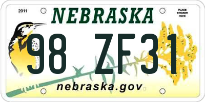NE license plate 98ZF31