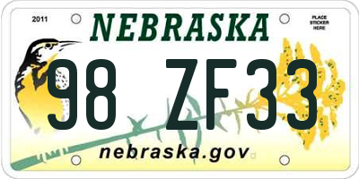NE license plate 98ZF33
