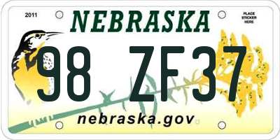 NE license plate 98ZF37