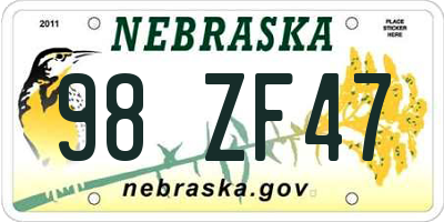 NE license plate 98ZF47