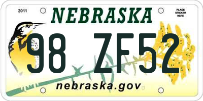 NE license plate 98ZF52
