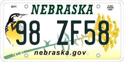 NE license plate 98ZF58