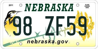 NE license plate 98ZF59