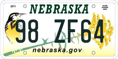 NE license plate 98ZF64