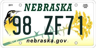 NE license plate 98ZF71