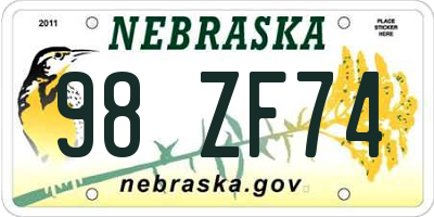 NE license plate 98ZF74