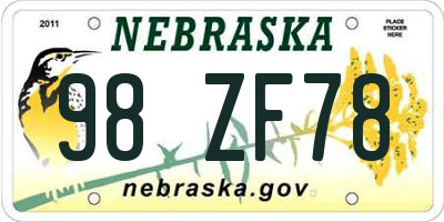 NE license plate 98ZF78