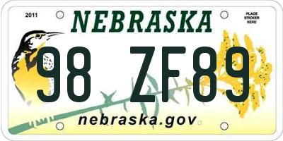 NE license plate 98ZF89