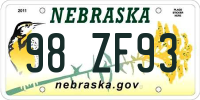 NE license plate 98ZF93
