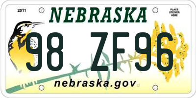 NE license plate 98ZF96