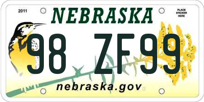 NE license plate 98ZF99