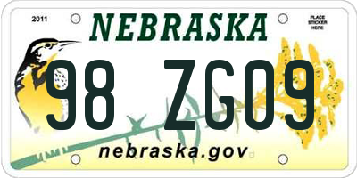 NE license plate 98ZG09