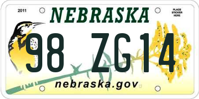 NE license plate 98ZG14